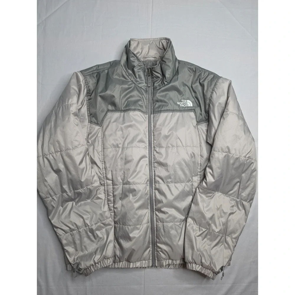 The North Face Puffer Jacket Men's Large Gray Ripstop Mock Neck Full Zip Winter